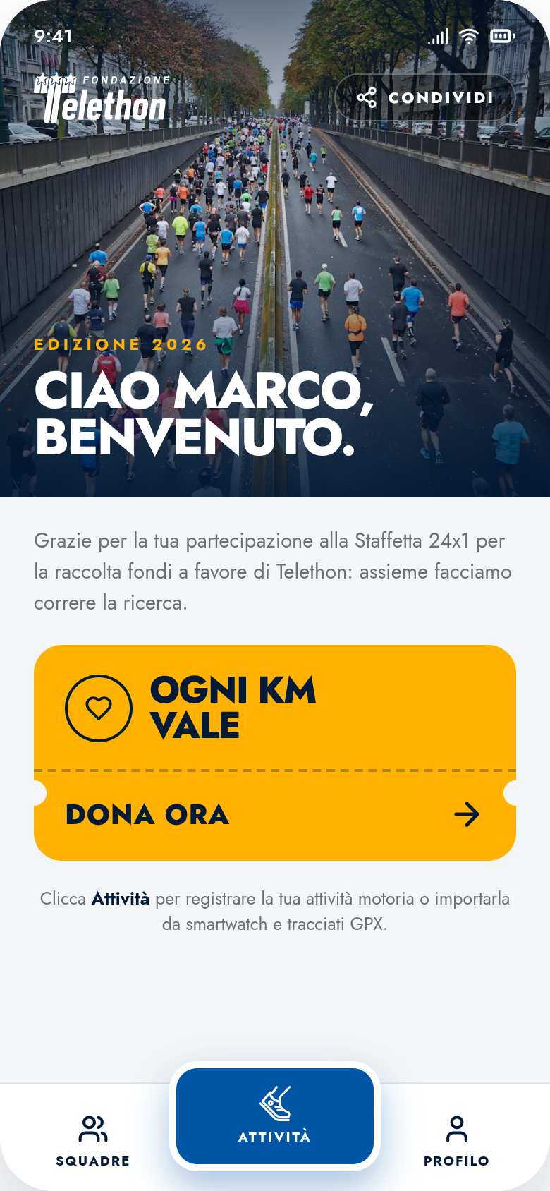 Schermata iniziale dell’app